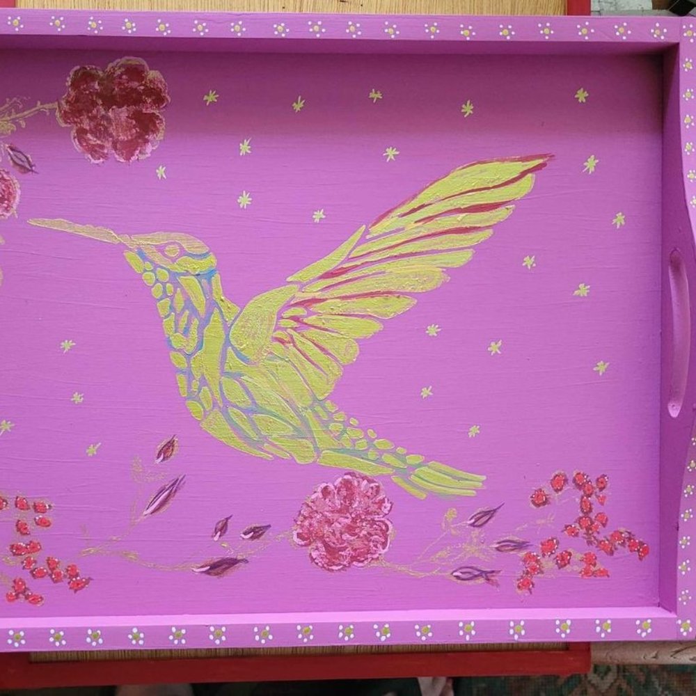 One Hand painted Wooden Tray ,some have both paint and decoupage